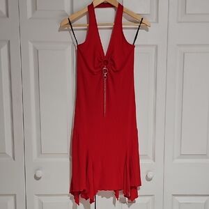 ✨ American City Wear Red Halter Dress | O-Ring Detail | Flowy Hem ✨
